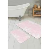 Rem Home Remhome Pembe Zemin Beyaz Tropik Yaprak Motifli 2'li Kaymaz Tabanlı Banyo & Mutfak Paspas Takımı Takım Banyo Paspası - Renkli - 2'li Set