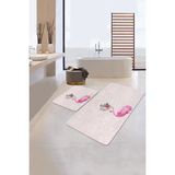 Rem Home Remhome Pembe Zemin Flamingo Özel Tasarım 2'li Banyo Paspas Takımı & Mutfak Paspas Seti Takım Banyo Paspası - Renkli - 2'li Set