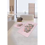 Rem Home Remhome Pembe Zemin Kaktüs Özel Tasarımlı 2'li Kaymaz Tabanlı Banyo & Mutfak Paspas Takımı Takım Banyo Paspası - Renkli - 2'li Set