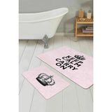 Rem Home Remhome Pembe Zemin Keep Calm Tasarımlı 2'li Banyo Halı Seti & Mutfak Paspas Takımı Takım Banyo Paspası - Renkli - 2'li Set