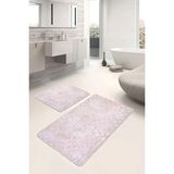 Rem Home Remhome Pembe Zeminde Geometrik Motifli Eskitme Geometrik Eskitme Motifli 2'li Banyo & Mutfak Paspas Takımı Takım Banyo Paspası - Pembe - Mor - 2'li Set