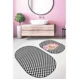 Rem Home Remhome Popcake Kız Motifli Dama Temalı 2'li Oval Kaymaz Tabanlı Banyo & Mutfak Paspas Takımı Takım Banyo Paspası - Renkli - 2'li Set