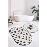 Rem Home Remhome Puantiye Zeminli Kaktüs Tasarımlı 2'li Oval Kaymaz Tabanlı Banyo & Mutfak Paspas Takımı Takım Banyo Paspası - Renkli - 2'li Set