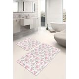 Rem Home Remhome Pudra Gül Desenli Dijital Baskılı 2'li Kaymaz Tabanlı Banyo & Mutfak Paspas Takımı Takım Banyo Paspası - Renkli - 2'li Set