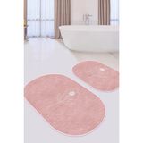 Rem Home Remhome Pudra Zemin Çiçek Tasarımlı Dijital Baskılı 2'li Oval Kaymaz Tabanlı Banyo & Mutfak Paspas Takımı Takım Banyo Paspası - Renkli - 2'li Set