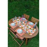 Rem Home Remhome Pudra Zeminde Onedraw Çizimli Renkli Çiçek Desenli 1 Runner & 4 Adet Mercan Renkli Amerikan Servis - 35 x 45