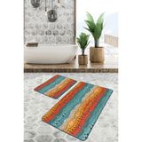 Rem Home Remhome Renkli Etnik Tasarımlı Dijital Baskılı 2'li Kaymaz Tabanlı Banyo & Mutfak Paspas Takımı Takım Banyo Paspası - 2'li Set