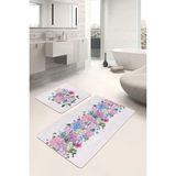 Rem Home Remhome Renkli Ortanca Çiçekleri Özel Tasarım 2'li Kaymaz Tabanlı Banyo & Mutfak Paspas Takımı Takım Banyo Paspası - 2'li Set