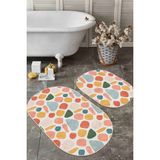 Rem Home Remhome Renkli Oval Çizimli Dijital Baskılı 2'li Oval Kaymaz Tabanlı Banyo & Mutfak Paspas Takımı Takım Banyo Paspası - 2'li Set
