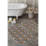 Rem Home Remhome Renkli Papatya Çiçekleri Özel Tasarımlı 2'li Oval Kaymaz Tabanlı Banyo & Mutfak Paspas Takımı Takım Banyo Paspası - 2'li Set