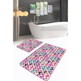 Rem Home Remhome Renkli Tropik Yaprak Zigzag Motifli 2'li Kaymaz Tabanlı Banyo & Mutfak Paspas Takımı Takım Banyo Paspası - 2'li Set