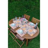 Rem Home Remhome Renkli Zeminde Onedraw Çizimli Çiçek Desenli 1 Adet Runner & 4 Adet Pembe Renkli Amerikan Servis - 35 x 45