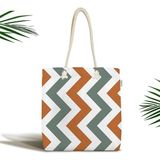 Rem Home Remhome Renkli Zigzag Desenli Modern Fermuarlı Kumaş Plaj Çantası Omuz Çantası - 45 x 50 x 7 cm
