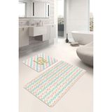 Rem Home Remhome Renkli Zigzag Motifli Gold Detaylı Dijital Baskılı 2'li Kaymaz Tabanlı Banyo & Mutfak Paspas Takımı Takım Banyo Paspası - 2'li Set