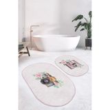 Rem Home Remhome Retro Fotoğraf Makinası Dijital Baskılı 2'li Oval Kaymaz Tabanlı Banyo & Mutfak Paspas Takımı Takım Banyo Paspası - Renkli - 2'li Set