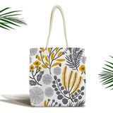 Rem Home Remhome Sanatsal Tropik Yaprak Motifli Dekoratif Fermuarlı Kumaş Plaj Çantası Omuz Çantası - 45 x 50 x 7 cm - Renkli