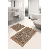 Rem Home Remhome Sarı Zeminde Uşak Motifli Kilim Desenli Etnik Motifler Vintage 2'li Banyo & Mutfak Paspas Takımı Takım Banyo Paspası - Altın - Hardal - Sarı - 2'li Set