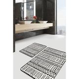 Rem Home Remhome Siyah - Bej Zeminde Etnik Motifli Antik Etnik Motifler Geometrik 2'li Banyo & Mutfak Paspas Takımı Takım Banyo Paspası - Beyaz - Krem - Bej - 2'li Set