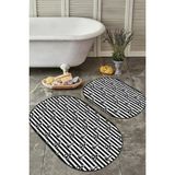 Rem Home Remhome Siyah Beyaz Çizgili Çapa Tasarımlı 2'li Oval Kaymaz Tabanlı Banyo & Mutfak Paspas Takımı Takım Banyo Paspası - Renkli - 2'li Set