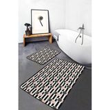 Rem Home Remhome Siyah Beyaz Çizgili Kaktüs Motifli 2'li Kaymaz Tabanlı Banyo & Mutfak Paspas Takımı Takım Banyo Paspası - Renkli - 2'li Set