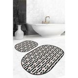 Rem Home Remhome Siyah Beyaz Çizgili Kaktüs Motifli 2'li Oval Kaymaz Tabanlı Banyo & Mutfak Paspas Takımı Takım Banyo Paspası - Renkli - 2'li Set