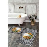 Rem Home Remhome Siyah Beyaz Ekose Motifli Kabak Tasarımlı 2'li Banyo Paspas Takımı & Mutfak Paspas Seti Takım Banyo Paspası - Renkli - 2'li Set