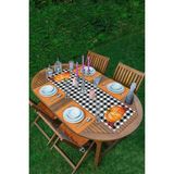 Rem Home Remhome Siyah Beyaz Ekose Zemin Kabak Motifli 1 Adet Runner & 4 Adet Turuncu Renkli Amerikan Servis - 35 x 45