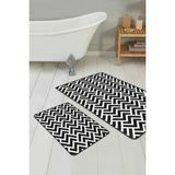 Rem Home Remhome Siyah Beyaz Geeometrik Zigzaglar Dijital Baskılı 2'li Kaymaz Tabanlı Banyo & Mutfak Paspas Takımı Takım Banyo Paspası - Renkli - 2'li Set