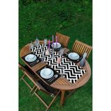 Rem Home Remhome Siyah Beyaz Geometrik Desenli 1 Adet Runner & 4 Adet Siyah Renkli Amerikan Servis - 35 x 45