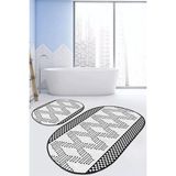 Rem Home Remhome Siyah Beyaz Iskandinav Motifli 2'li Oval Kaymaz Tabanlı Klozet Paspas Takımı & Banyo Halı Seti Takım Banyo Paspası - Renkli - 2'li Set