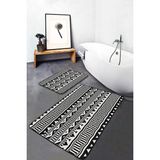 Rem Home Remhome Siyah Beyaz Iskandinav Motifli Dijital Baskılı 2'li Kaymaz Tabanlı Banyo & Mutfak Paspas Takımı Takım Banyo Paspası - Renkli - 2'li Set