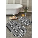 Rem Home Remhome Siyah Beyaz Iskandinav Motifli Dijital Baskılı 2'li Oval Kaymaz Tabanlı Banyo & Mutfak Paspas Takımı Takım Banyo Paspası - Renkli - 2'li Set