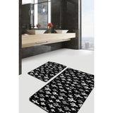 Rem Home Remhome Siyah Beyaz Kaktüs Motifli Dijital Baskılı 2'li Kaymaz Tabanlı Banyo & Mutfak Paspas Takımı Takım Banyo Paspası - Renkli - 2'li Set