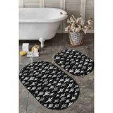 Rem Home Remhome Siyah Beyaz Kaktüs Motifli Dijital Baskılı 2'li Oval Kaymaz Tabanlı Banyo & Mutfak Paspas Takımı Takım Banyo Paspası - Renkli - 2'li Set