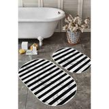 Rem Home Remhome Siyah Beyaz Mermer Motifli Dijital Baskılı 2'li Oval Kaymaz Tabanlı Banyo & Mutfak Paspas Takımı Takım Banyo Paspası - Renkli - 2'li Set