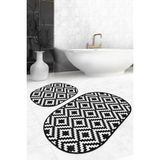Rem Home Remhome Siyah Beyaz Mozaik Desenli Dijital Baskılı 2'li Oval Kaymaz Tabanlı Banyo & Mutfak Paspas Takımı Takım Banyo Paspası - Renkli - 2'li Set