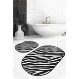 Rem Home Remhome Siyah Beyaz Zebra Desen Motifli 2'li Oval Kaymaz Tabanlı Banyo & Mutfak Paspas Takımı Takım Banyo Paspası - Renkli - 2'li Set