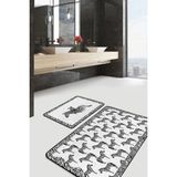 Rem Home Remhome Siyah Beyaz Zebra Desenli 2'li Banyo Halı Takımı & Mutfak Paspas Takımı Takım Banyo Paspası - Renkli - 2'li Set