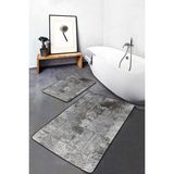 Rem Home Remhome Siyah Beyaz Zemin Klasik Motifli Geometrik Geometrik Eskitme Motifli 2'li Banyo Mutfak Paspas Takımı Takım Banyo Paspası - 2'li Set