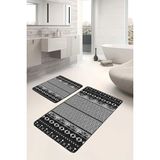 Rem Home Remhome Siyah Beyaz Zeminde Etnik Motifli Geleneksel Geometrik Etnik Motifler 2'li Banyo Mutfak Paspas Takım Takım Banyo Paspası - 2'li Set