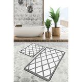 Rem Home Remhome Siyah - Beyaz Zeminde Geometrik Motifli Baklava Geometrik Sade Şık 2'li Banyo Mutfak Paspas Takımı Takım Banyo Paspası - 2'li Set