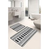 Rem Home Remhome Siyah - Beyaz Zeminde Geometrik Motifli Iskandinav Geometrik Sade & Şık 2'li Banyo Paspas Takımı Takım Banyo Paspası - 2'li Set