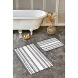 Rem Home Remhome Siyah - Beyaz Zeminde Yöresel Motifli Iskandinav Desenli Etnik Motifler 2'li Banyo Paspas Takımı Takım Banyo Paspası - Beyaz - Krem - Bej - 2'li Set