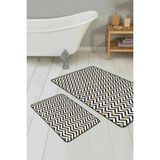 Rem Home Remhome Siyah Beyaz Zigzag Gold Detaylı Kar Taneleri 2'li Kaymaz Tabanlı Banyo & Mutfak Paspas Takımı Takım Banyo Paspası - Renkli - 2'li Set