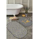 Rem Home Remhome Siyah Beyaz Zigzag Gold Detaylı Love Temalı 2'li Oval Kaymaz Tabanlı Banyo & Mutfak Paspas Takımı Takım Banyo Paspası - Renkli - 2'li Set