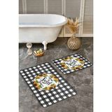 Rem Home Remhome Siyah Ekose Home Sweet Home Temalı 2'li Mutfak Paspas Seti & Banyo Paspas Takımı Takım Banyo Paspası - Renkli - 2'li Set