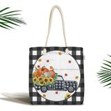 Rem Home Remhome Siyah Ekose Kabak Tasarımlı Dijital Baskılı Fermuarlı Kumaş Plaj Çantası Omuz Çantası - 45 x 50 x 7 cm - Renkli