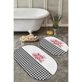 Rem Home Remhome Siyah Ekose Mery Christmas Temalı 2'li Oval Banyo Halısı Seti & Mutfak Paspas Takımı Takım Banyo Paspası - Renkli - 2'li Set
