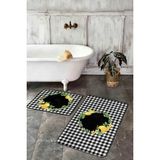 Rem Home Remhome Siyah Ekose Motifli Limon Tasarımlı 2'li Banyo Paspas Takımı & Klozet Paspas Seti Takım Banyo Paspası - Renkli - 2'li Set