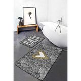 Rem Home Remhome Siyah Fırça Izleri Kalp Detaylı 2'li Kaymaz Tabanlı Banyo & Mutfak Paspas Takımı Takım Banyo Paspası - Renkli - 2'li Set